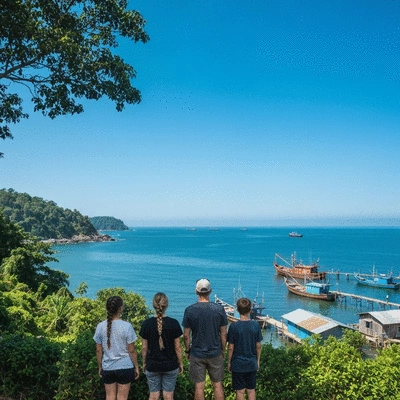 Scenic coastal fishing destination with family