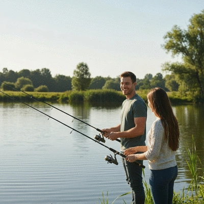 Two friends fishing together, sharing a moment of quiet camaraderie, symbolizing community and shared experience, no text, no words, no typography, no labels, clean image