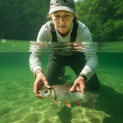 Angler releasing a fish back into the water, demonstrating catch and release