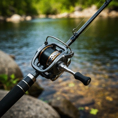 Close-up of a fishing rod and reel